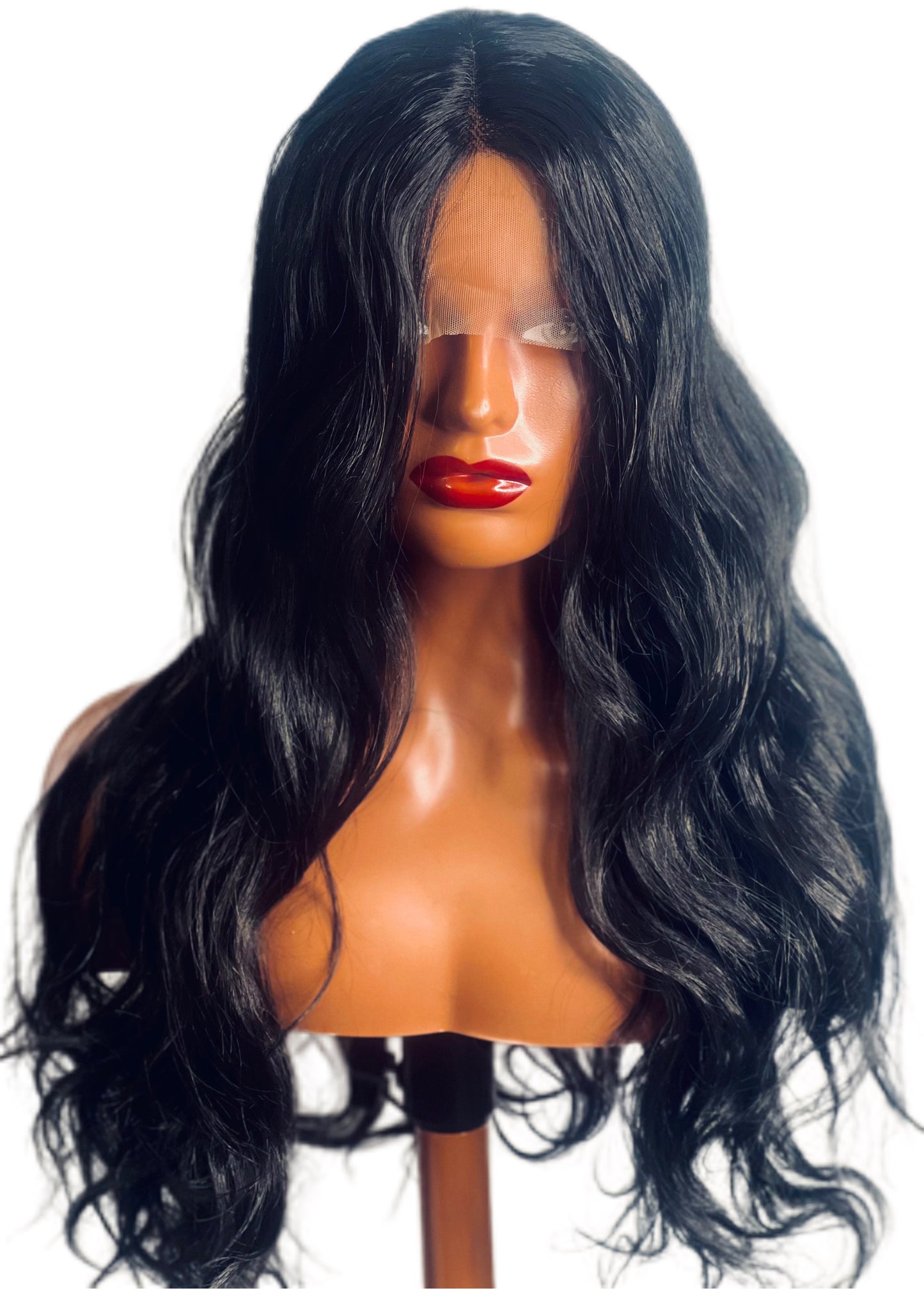 Natural Black Color Long Loose Wave  Synthetic Lace Front Wig